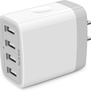 USB Charger Cube, Wall Charger Plug, AILKIN 4.8A 4-Muti Port USB Adapter Power Plug Charging Station Box Base Replacement for iPhone 15 14 13 12 16 Pro Max/X/17, iPad Samsung Phones Charging Block