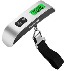 Digital Luggage Scale, 110lb Portable Suitcase Weight Scale for Travel with Backlit LCD, 4-Unit Switching, Non-Slip, Luggage Scale for Luggage, Backpacks, Packages (Battery Included)