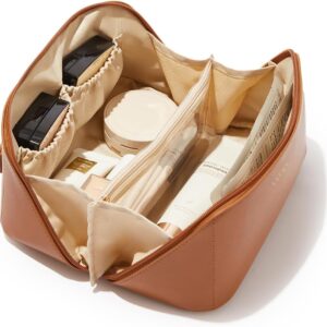 EACHY Travel Makeup Bag,Large Capacity Cosmetic Bags for Women,Waterproof Portable Pouch Open Flat Toiletry Bag Pattern Makeup Bag