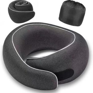 Travel Neck Pillow for Airplanes, Premium Memory Foam Neck Pillow with Ergonomic 360° Support, Travel Essentials for Plane, Car, Train and Home, Max Black