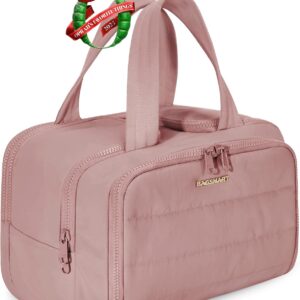 BAGSMART Travel Toiletry Bag, Lightweight Large Wide-open Travel Bag for Women, Puffy Cosmetic Makeup Bag Organizer with Handle for Accessories,Essentials, Toiletries, Dark Pink