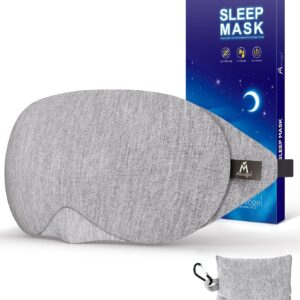 Mavogel Cotton Sleep Eye Mask - Updated Design Light Blocking with Adjustable Nose Bridge, Soft and Comfortable Night Eye Mask for Men Women, Eye Blinder for Shift Work, Includes Travel Pouch, Grey