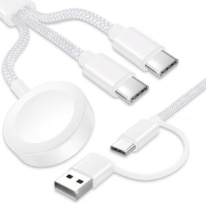 Upgraded 3 in 2 USB C Cable for Apple Watch Charger (4FT/1.2M) Travel USBC Multi Fast Charging Cord Compatible with iWatch Ultra 2/SE 2/10/9/8/7/6/5/4/3/2/1, iPhone 16/15 Pro Max Plus, iPad, AirPods