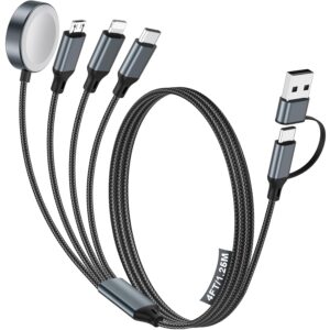 Travel Essentials,Multi Charging Cable for Apple Watch Charger/iPhone Charger/Samsung Charger,Type C Cable Cord for iWatch Ultra/10-2/iPhone 17-11/Samsung S25-S20,Android Phone,airPods,Car[1.2M]-Black